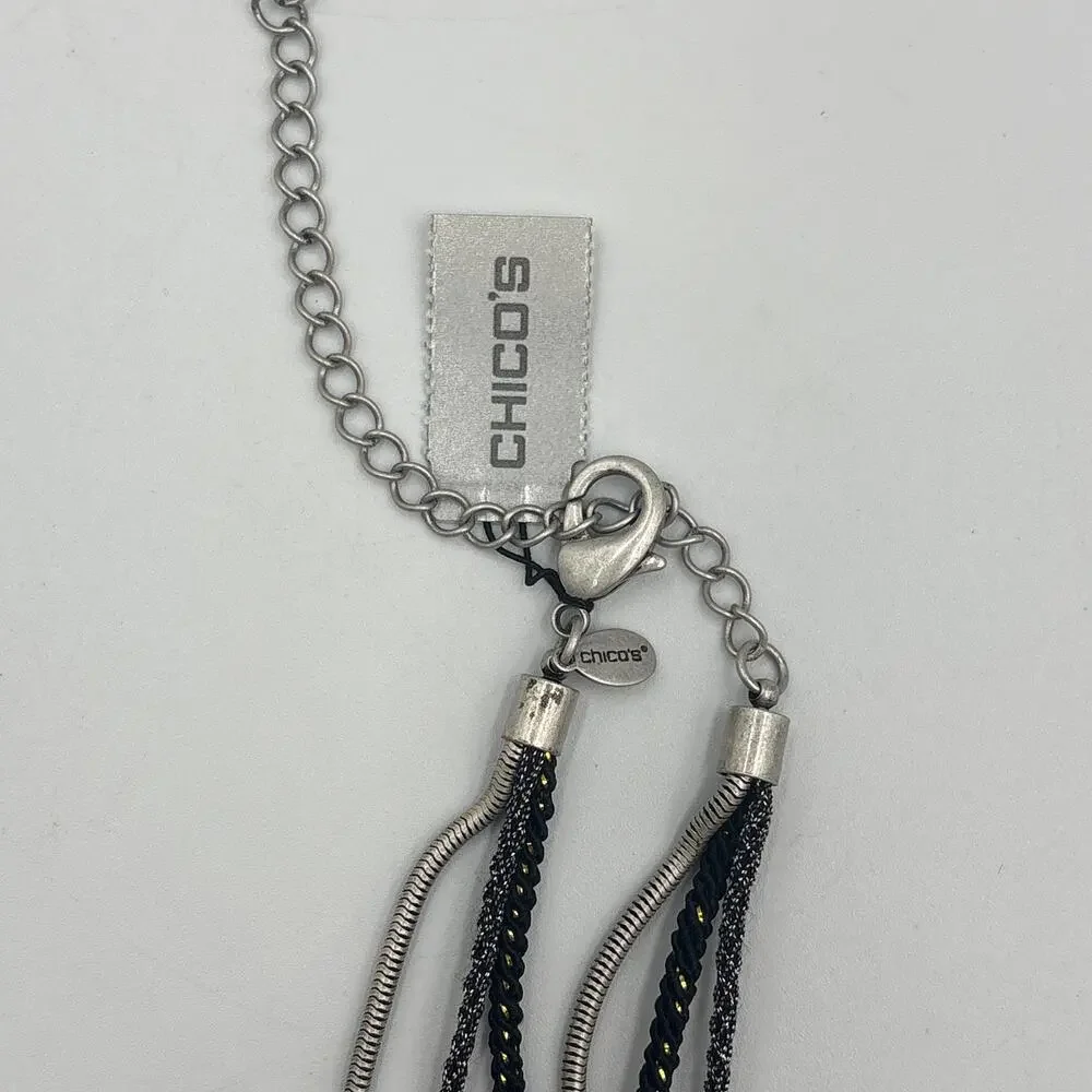 New Chico's Boho Marbled Necklace Black Silver NWT
